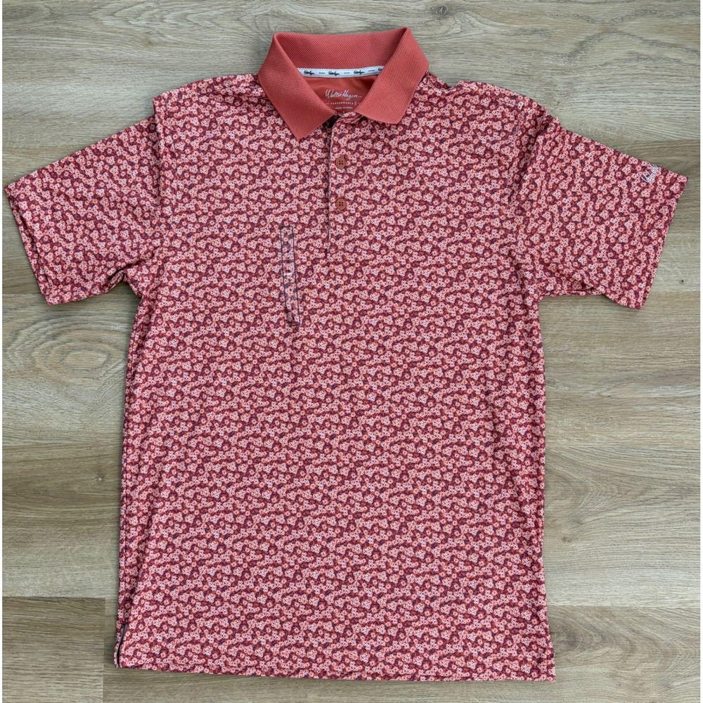 NWOT Men's Walter Hagen P11 Dogwood Ditsy Performance Polo - Large-Orange Floral